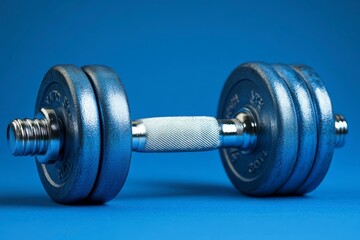 Naklejka premium A Single Blue Dumbbell on a Blue Background