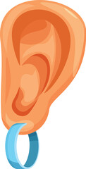 Cartoon illustration of a human ear with a piercing wearing a blue earring
