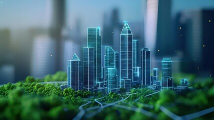 A futuristic city powered entirely by global trade and sustainable commodities, with ecofriendly skyscrapers and highspeed trade routes