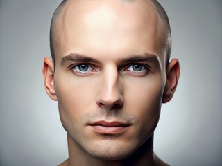 Fototapeta premium A close-up portrait of a smooth, rounded forehead, devoid of eyebrows, with a subtle, gentle expression, conveying a