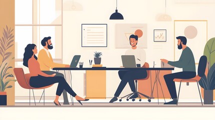 Four People Meeting at a Table in a Modern Office