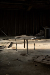 isolated table in abandoned garage