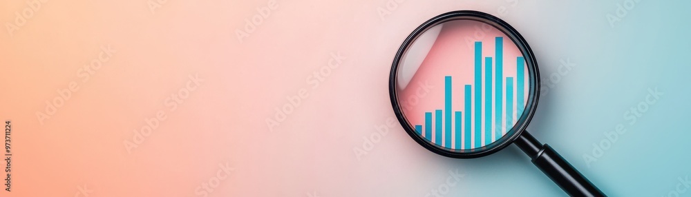 Poster a close-up of a magnifying glass focusing on a rising bar graph, symbolizing analysis and data explo