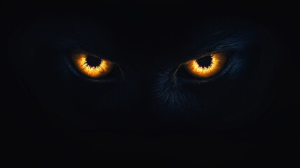 Creepy Eyes in the Dark Pattern, pairs of glowing eyes peeking out from a dark background, Halloween, with copy space