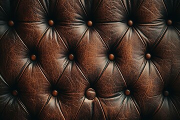 Fototapeta premium Close-up of Brown Leather Upholstery with Button Tufting