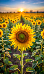 Fototapeta premium sunflower field in summersunflower, flower, field, nature, yellow, summer, plant, agriculture, sun, sunflowers, sky, green, bright, beauty, flowers, blue, petal, beautiful, blossom, flora, leaf, flora