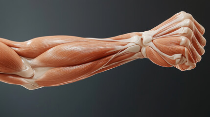 Anatomical representation of elbow joint showcasing detailed muscles