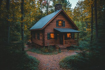 A Cozy Cabin Nestled Amidst a Tranquil Forest
