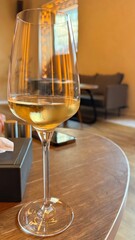 A glass of white wine. Interior. Alcohol
