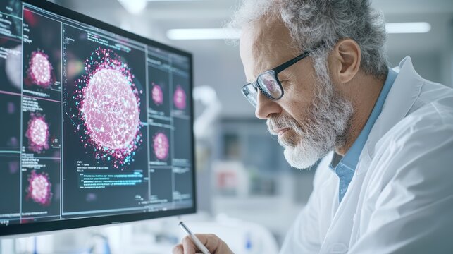 Advanced Technology in Breast Cancer Detection: Radiologist Analyzing Mammogram Scan for Early Diagnosis