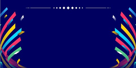 Colorful confetti celebration background on dark blue background. Abstract background with colorful wavy lines for sports events, festival, celebration or carnival