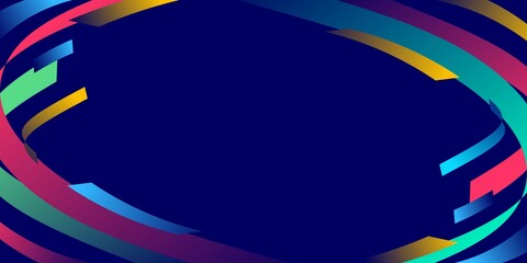Abstract colorful wave lines forming a modern frame on dark blue background. Vibrant modern lines background for sports event banner, celebration, or festival banner
