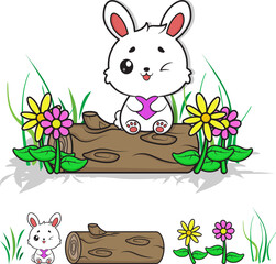 Cartoon bunny and flower illustration