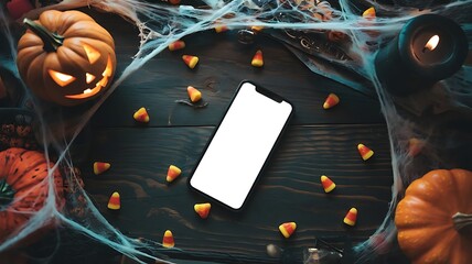 Halloween Themed Smartphone mockup.  mobile phone mockup for advertising, UI, and UX design.