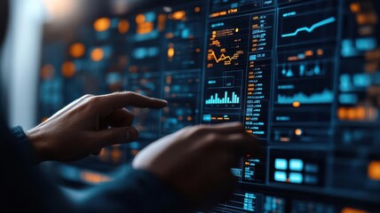 Logistics expert's hands interacting with floating supply chain performance metrics photorealistic precision