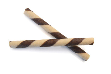 Wafer rolls with chocolate isolated on white background