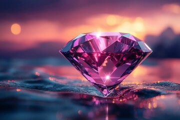 Fototapeta premium A Purple Diamond Reflecting the Setting Sun on Water