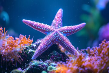 A Close-Up of a Purple Starfish on a Coral Reef