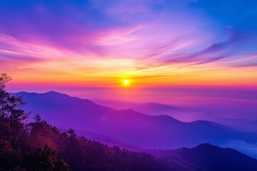 Fototapeta premium Mountainous Landscape with a Vibrant Sunset Sky