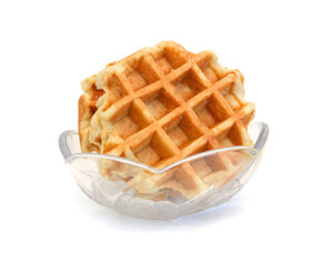 Baked waffles on white background