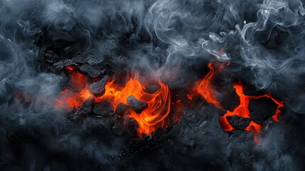 Fiery Lava and Smoke Emanating from Volcanic Rocks in a Dramatic and Intense Landscape