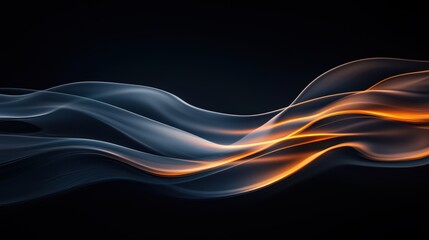 Abstract Flowing Lines with Blue and Orange Light Streaks on Dark Background
