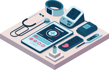 Isometric Telemedicine Equipment with Digital Devices