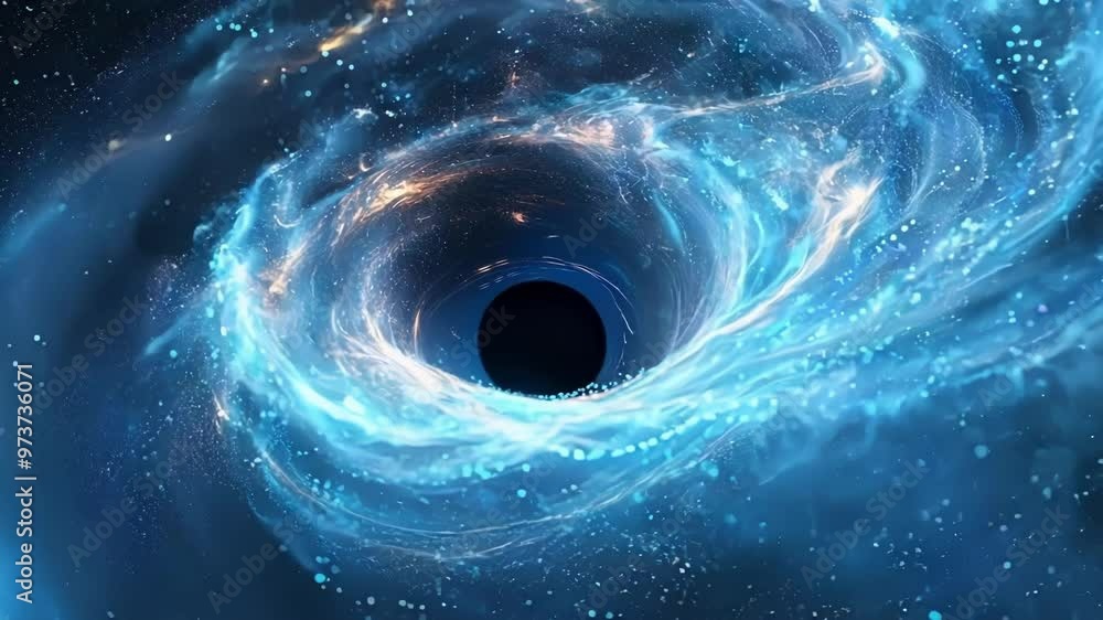 Poster abstract blue glowing energy vortex pulling in particles in a swirling motion. perfect for any proje