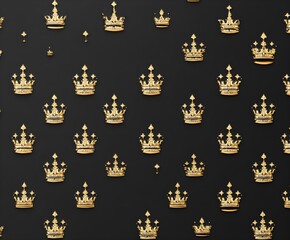 Gold Crowns Seamless Pattern on Black Background