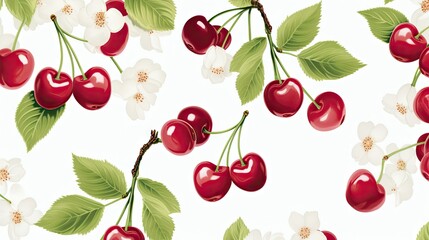 Juicy red cherries on branch