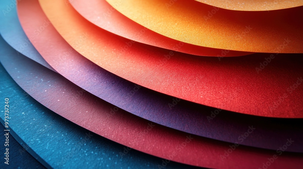 Poster colorful layers of textured paper arranged in a gradient.