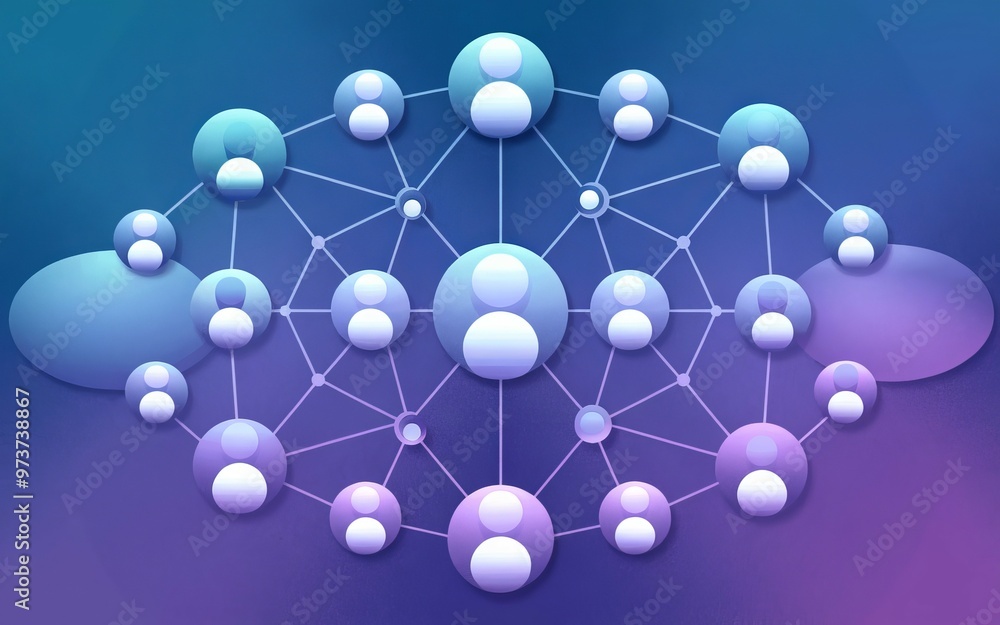 Poster network connection. connected people represented as nodes on a network, demonstrating collaboration,