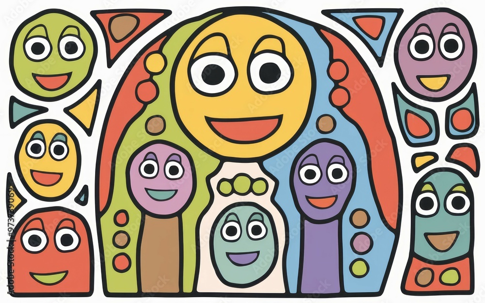 Poster happy faces pattern. abstract colorful pattern with smiling faces, perfect for cheerful designs.