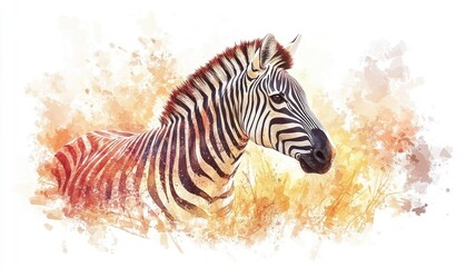 Fototapeta na wymiar Watercolor zebra, soft brushstrokes, flowing colors.