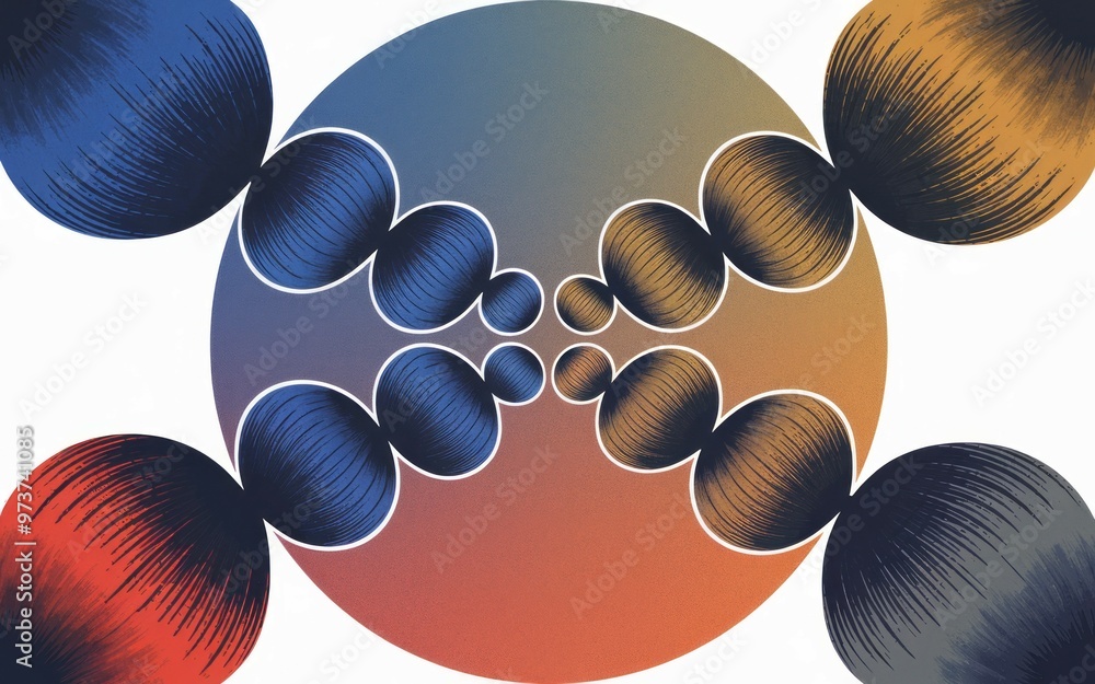 Aufkleber abstract circle design. gradient circular background with interconnected, striped circles. symmetric