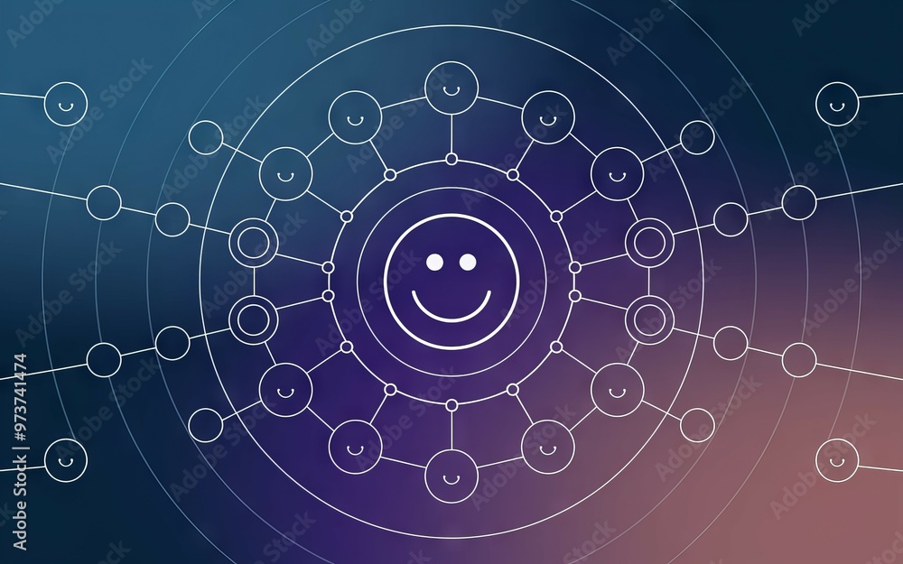 Aufkleber happy network. abstract network design featuring a smiling face at the center, symbolizing joy and c
