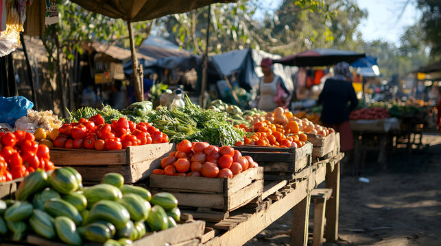 A farmer s market in a rural area with small-scale vendors selling organic produce, handmade products, and local specialties