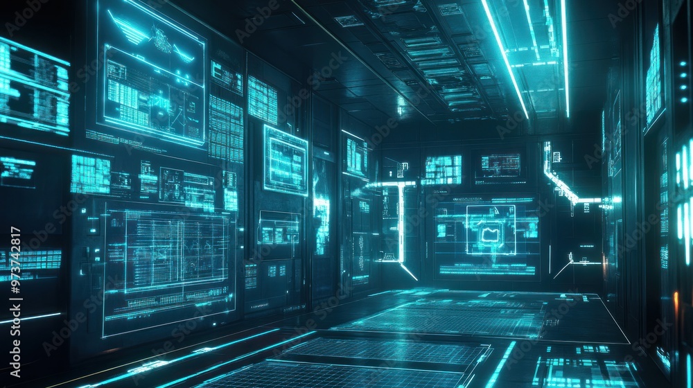 Aufkleber a visual representation of a secure digital environment with a combination of digital walls, grids, 