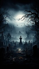 Eerie graveyard under a full moon