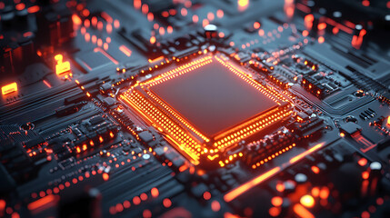 Fototapeta premium This is a 3d illustration of a futuristic glowing cpu quantum computer processor. Quantum Computer. Illustration
