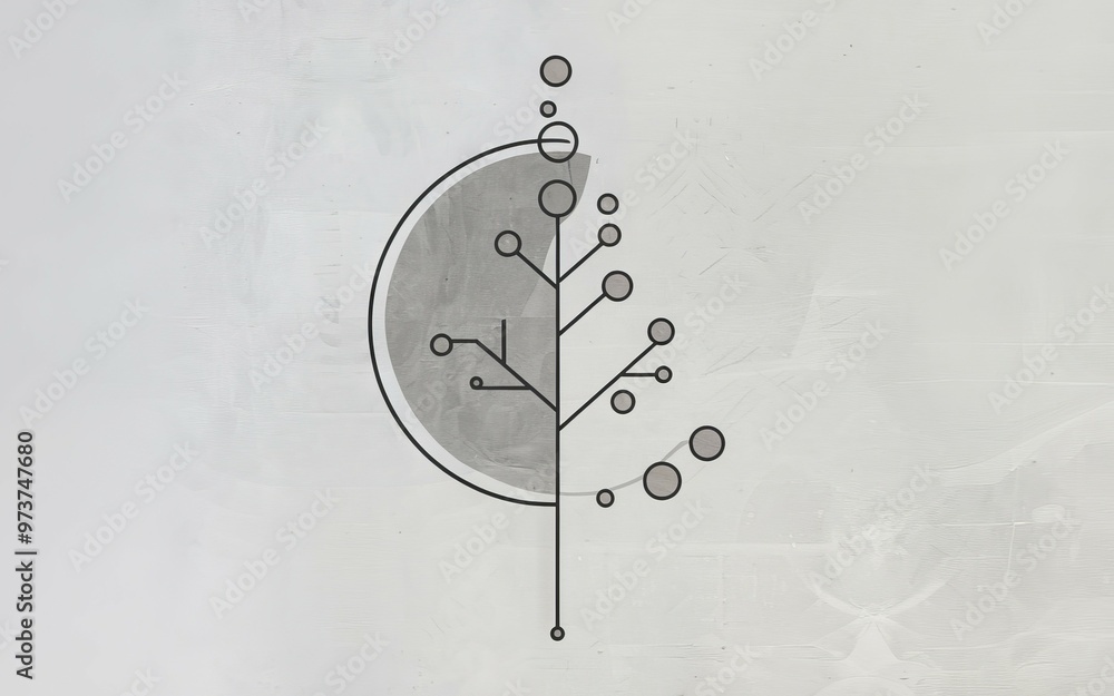 Poster abstract tree design. minimalist geometric design of a tree with circles and lines, symbolizing grow