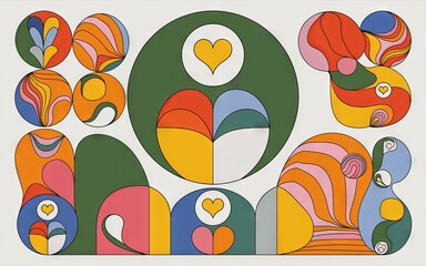 Abstract heart design. Colorful abstract art design featuring hearts, swirls, and geometric shapes.  Modern and whimsical, this graphic symbolizes love and joy.