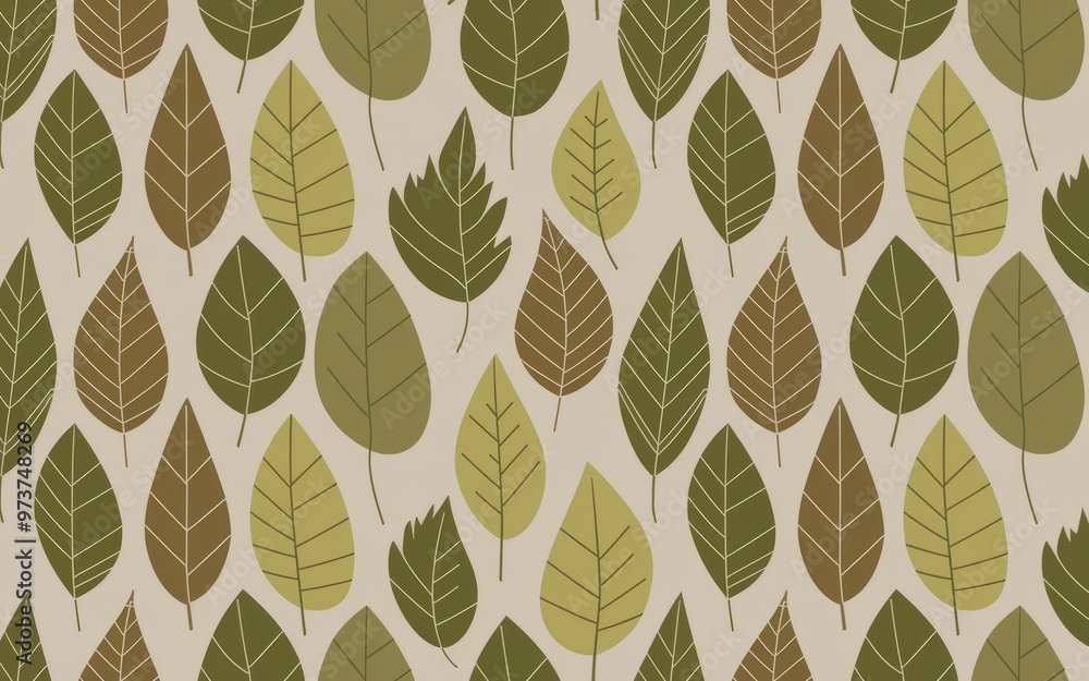 Poster green leaves pattern. seamless pattern with various green leaves in different shapes. perfect for na