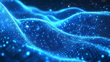 9. A network of blue wavy lines in holographic style, depicting abstract data flow and technological connectivity in a mesmerizing manner