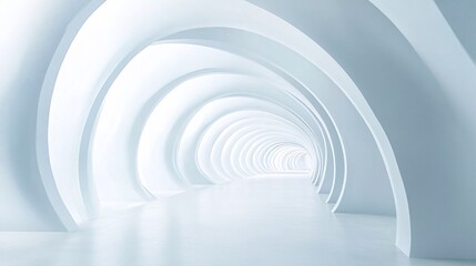 Obraz premium 25. A futuristic 3D rendered white tunnel corridor, with an abstract interior of curved geometric frames, designed for trade show display backgrounds