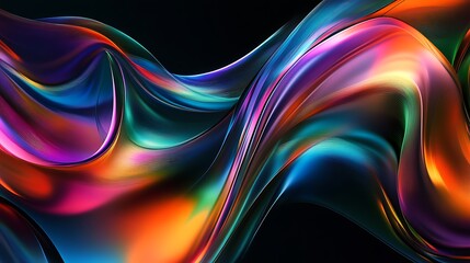 Fototapeta premium Colorful hues random fractal 3d digital waves on black background wallpaper illustration design