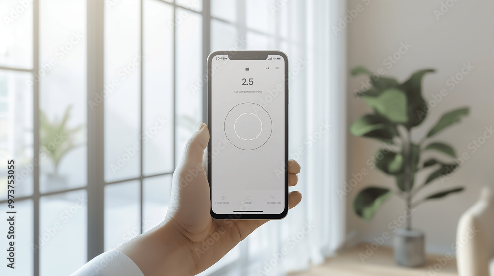 Aufkleber phone mockup in hand, showcasing a mobile app ui with a modern minimalist background for a clean pre