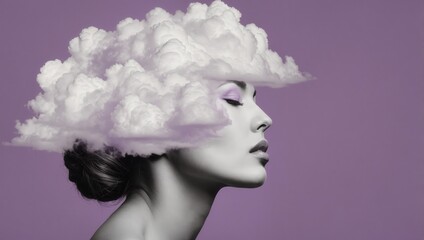 A woman's face is shown with a cloud on her head