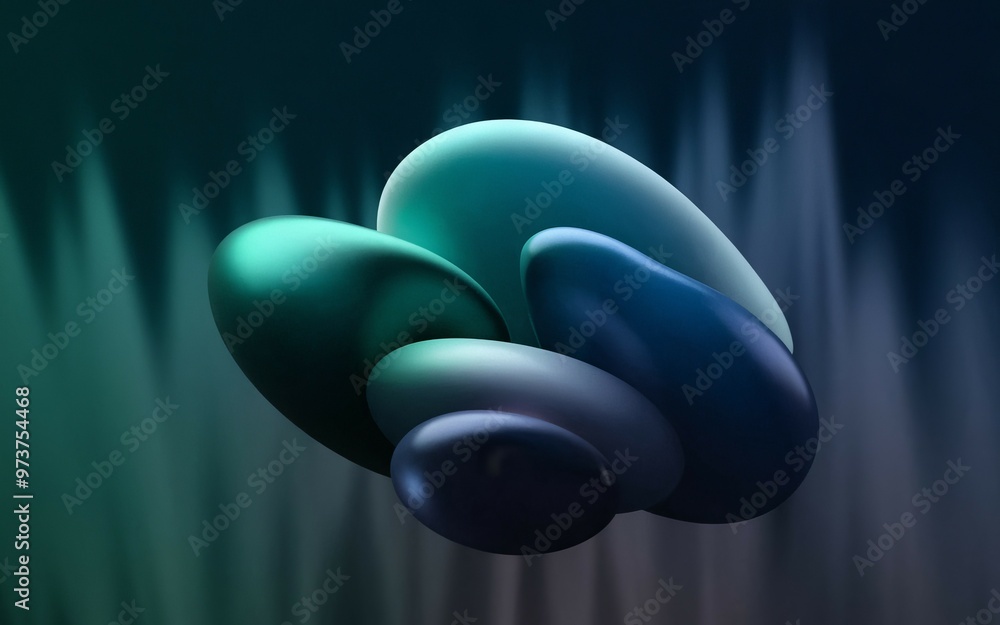 Poster abstract green shapes. smooth, abstract green shapes with a dark backdrop, creating a sense of myste