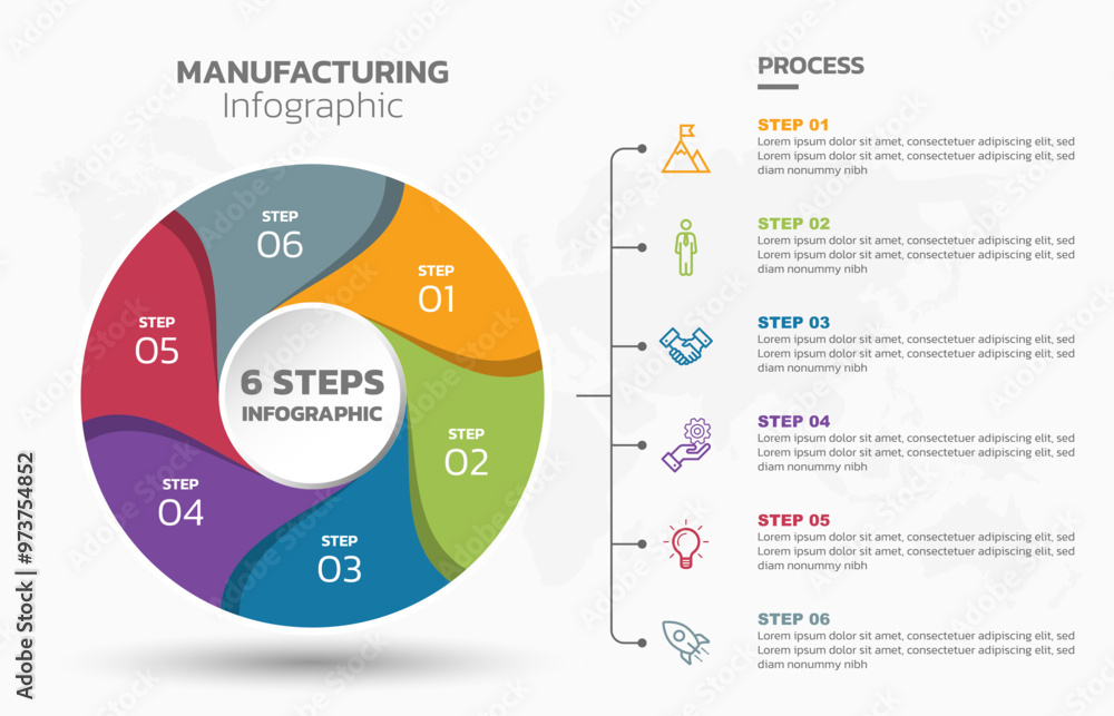 Aufkleber Visual data presentation. Cycle diagram with 6 options. Pie Chart Circle infographic template with 6 steps, options, parts, segments. Business concept. Marketing infographic vector illustration.